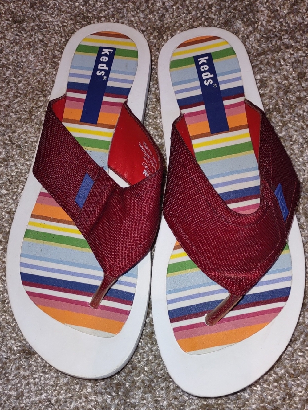 Keds Size 6M Red Canvas Stripe Footbed Slippers Women